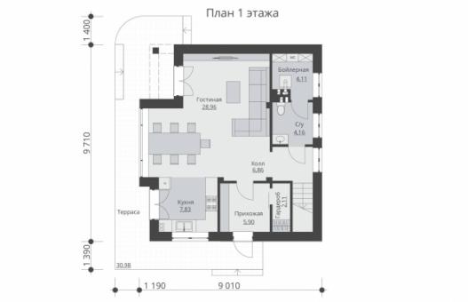 Одноэтажный дом с мансардой и террасой